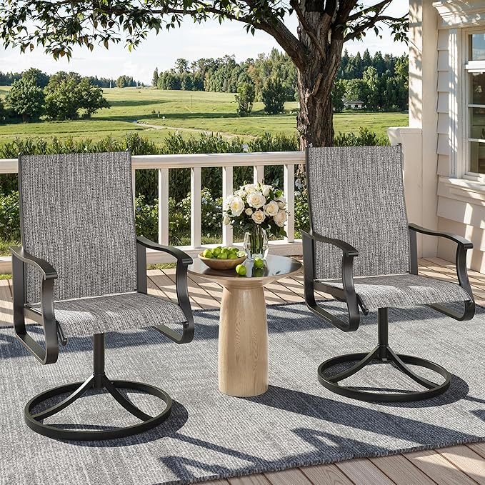 Patio Swivel Chairs Set of 2, Outdoor Dining Chairs with High Back, 360° Swivel Rocker Chair in All-Weather Textilene & Metal Frame for Garden, Porch, Backyard, Balcony(Grey)