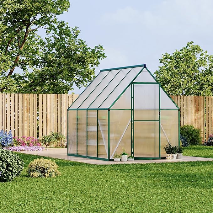 6X7 ft Polycarbonate Greenhouse with Aluminum Frame, Polycarbonate Greenhouse for Outdoors, Greenhouses with Ventilation, Aluminum Large Walk-in Greenhouses for Outside