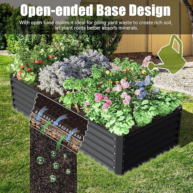 Domi 6×3×1.5 ft Galvanized Raised Garden Bed, Outdoor Planter Garden Boxes Large Metal Planter Box for Gardening Vegetables Fruits Flowers, Grey