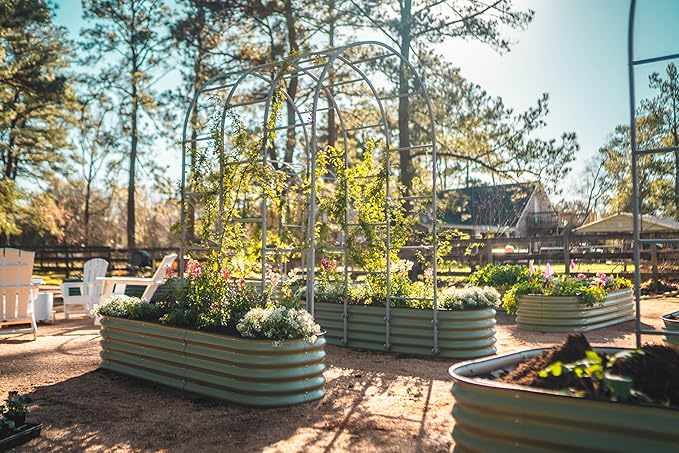 Vego garden Raised Garden Bed Kits, 17" Tall 9 in 1 8ft X 2ft Metal Raised Planter Bed for Vegetables Flowers Ground Planter Box-Olive Green
