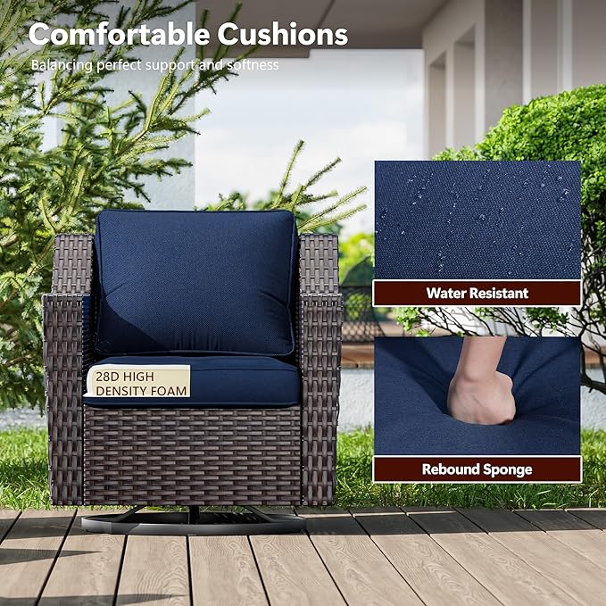 Wicker Patio Swivel Chairs, Outdoor Rocking Chair with Wide Armrest, Thickened Cushions, Patio Rattan Furniture for Deck, Porch Use