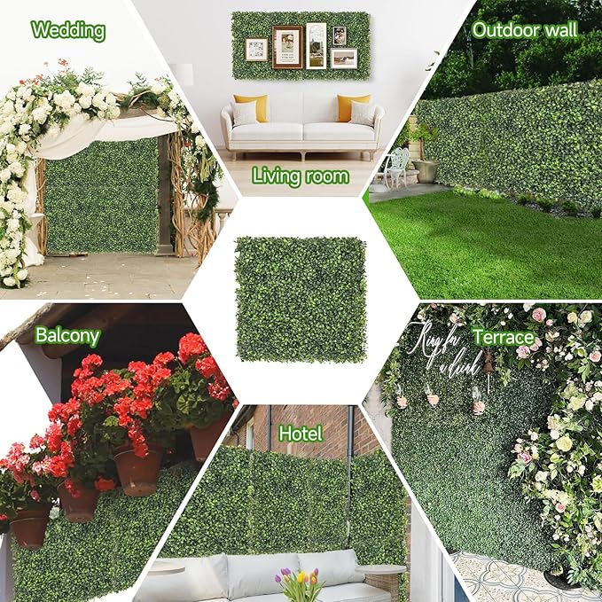 Artificial Grass Wall Panels, 12 PCS 20x20 inch Boxwood Hedge Wall Panels with 100 Zip Ties, Boxwood Panels Backdrop for Outdoor Indoor Decorative Garden Fences Backyard Patio Privacy Hedge