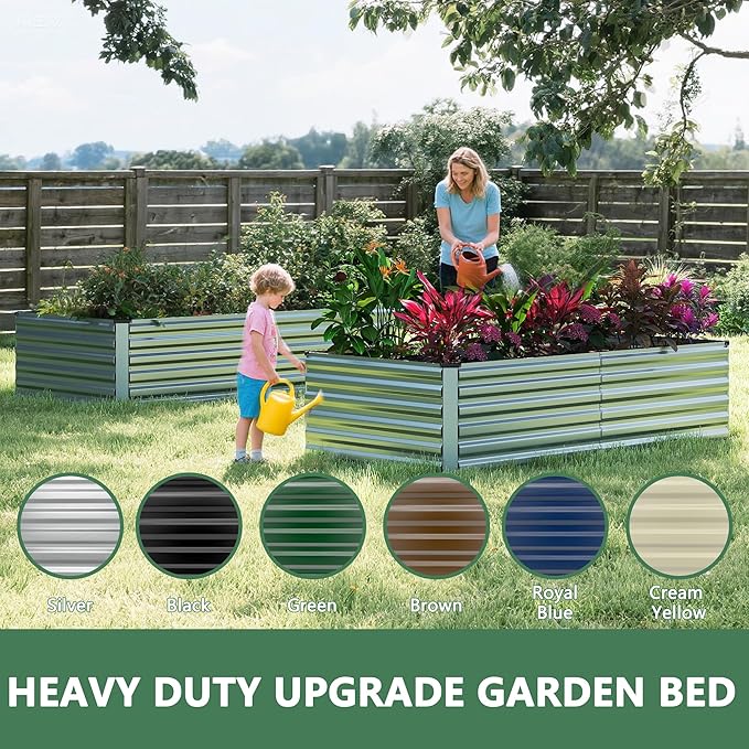 FOOWIN 2pcs 8x4x2ft Galvanized Raised Garden Bed, Planter Raised Garden Boxes Outdoor, Large Metal Raised Beds for Gardening, Garden Bed for Vegetables, Flowers, Herb,478 Gallon Capacity, Silver