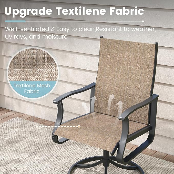 Patio Swivel Chairs Set of 4, Outdoor Dining Chairs with High Back, 360° Swivel Rocker Chair in All-Weather Textilene & Metal Frame for Garden, Porch, Backyard, Balcony(Brown)
