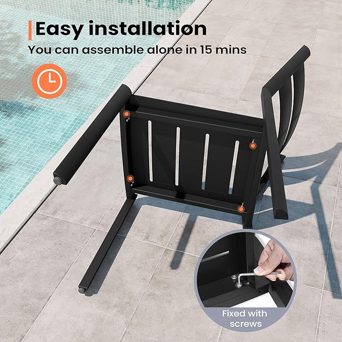 Pellebant Aluminum Patio Dining Chairs Set of 4, Stackable Black Outdoor Dining Chair with Armless, All Weather for Patio, Lawn, Garden
