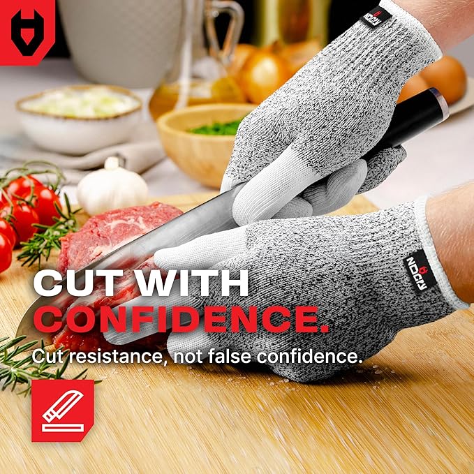 NoCry Cut Resistant Work Gloves for Women and Men, with Reinforced Fingers; Comfortable, 100% Food Grade Kitchen Cooking Hand Protection; Ambidextrous Safety Gear for Cutting;Level 5 Protection 3-pack