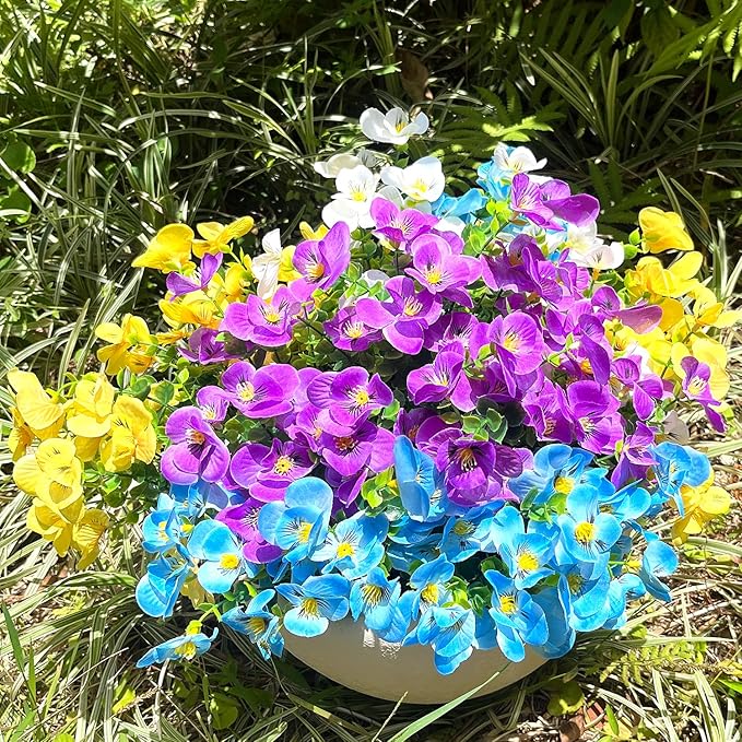 Artificial Flowers for Outdoor, 16pcs Realistic Faux Plants,UV Resistant Fake Fake Plastic Flowers for Outside Indoor Porch Patio Window Box Planter Home Decor