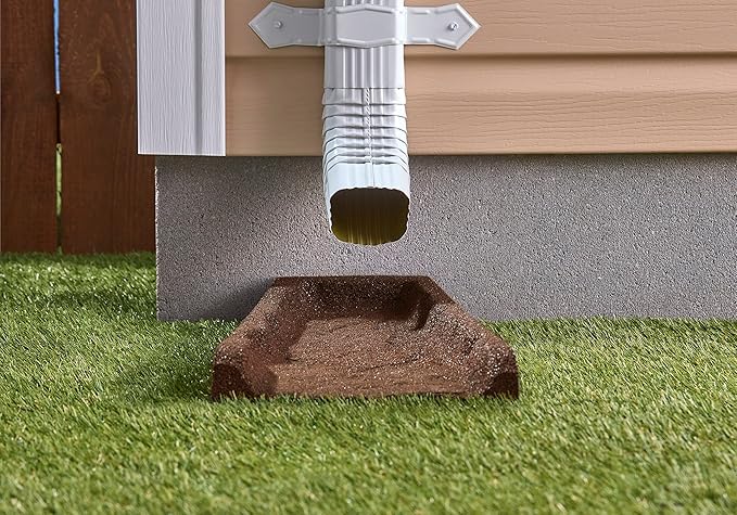 Rubberific Premium Rubber Downspout Splash Block, Rain Guard, Stone Textured Drain Extender (Brown)