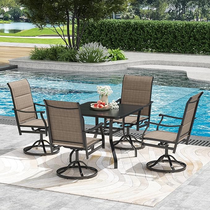 Soohow Patio Dining Chairs Set of 2, Swivel Outdoor Patio Chair with Paded Textilene Fabric, All Weather Outdoor Seats Ergonomic Comfort, Perfect Seats for Backyard, Balcony, and Garden