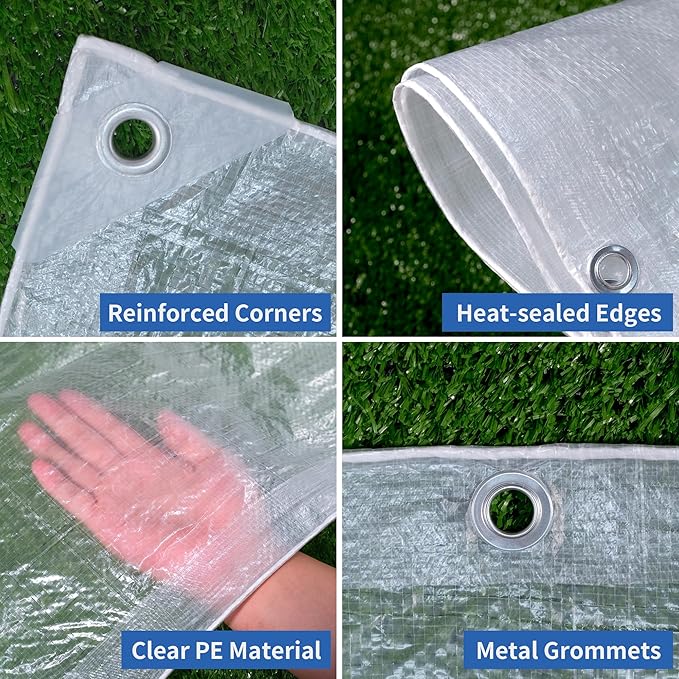 TARPAL Semi Clear Tarp 8x10ft Small Tarp Waterproof Clear Plastic Tarps with Grommets and Reinforced Edges for Patio,Porch and Outdoor Plant,Chicken Coop,Garden,Cat Litter