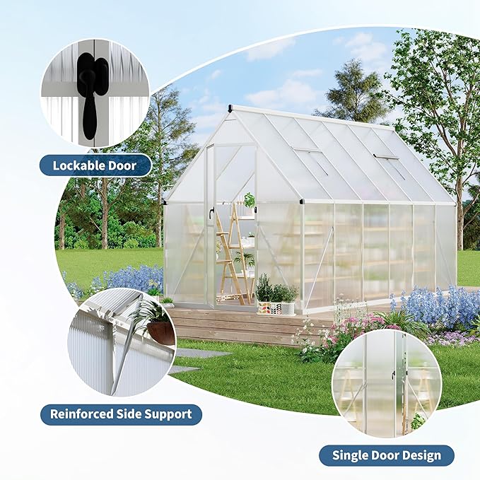 6X11 ft Polycarbonate Greenhouse with Aluminum Frame, Polycarbonate Greenhouse for Outdoors, Greenhouses with Ventilation, Aluminum Large Walk-in Greenhouses for Outside
