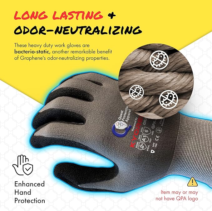 Quest Protective Apparel Cut Resistant Work Gloves (ANSI A1) – Lightweight Graphene Gloves for Gardening,DIY, Mechanical & General Handling – Breathable Grip Gloves for Men & Women – Large, Pack of 12