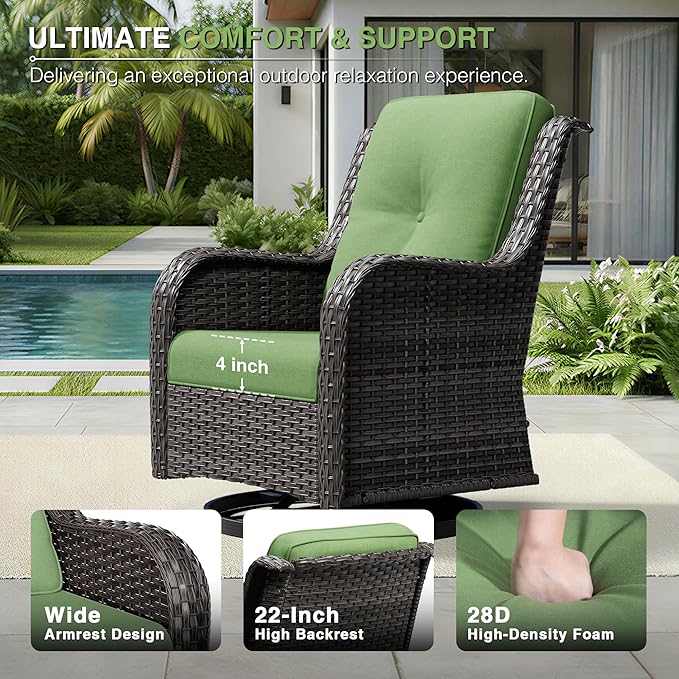 Joyside 4 Piece Wicker Patio Furniture Set, Outdoor Swivel Rocker Patio Chairs with High Back, Deep Seating, Wide Armrest, Thickened Cushions, Outdoor Furniture for Deck, Porch Use