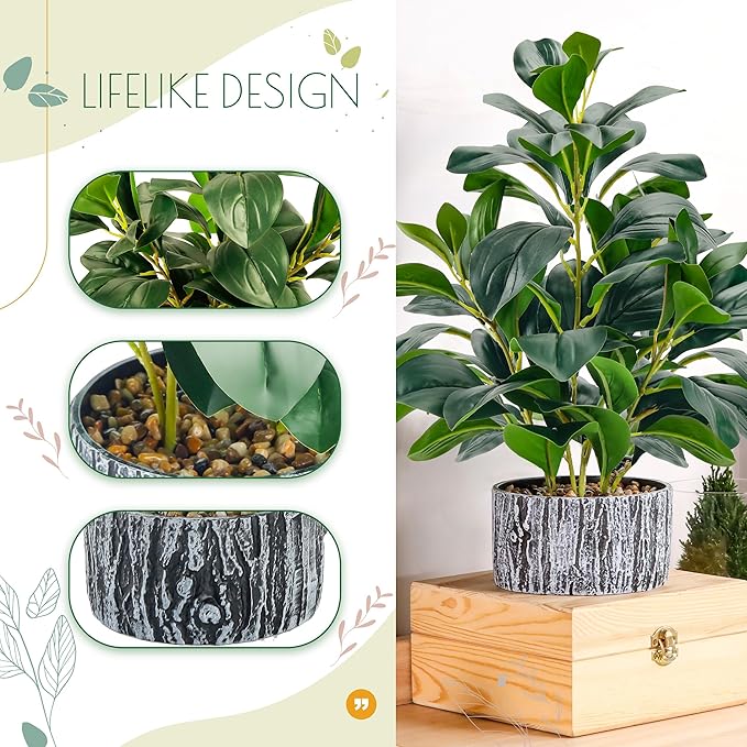 Der Rose Fake Plants Artificial Plants Indoor with Black and White Striped Pots for Room Home Bathroom Bedroom Kitchen Decor