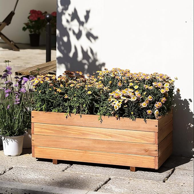 Wooden Raised Garden Bed Planter Box – Fir Wood Outdoor Vegetable, Herb & Flower Box with Drainage Holes – 31.5"x15.75"x12.6", Rot-Resistant, for Patio, Yard, Balcony