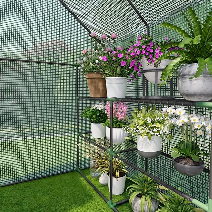 Greenhouse for Outdoors, Small Greenhouse, Walk-in Greenhouses with 3 Tiers 8 Shelves, PE Cover, Heavy Duty Plant Greenhouses for Garden and Backyard