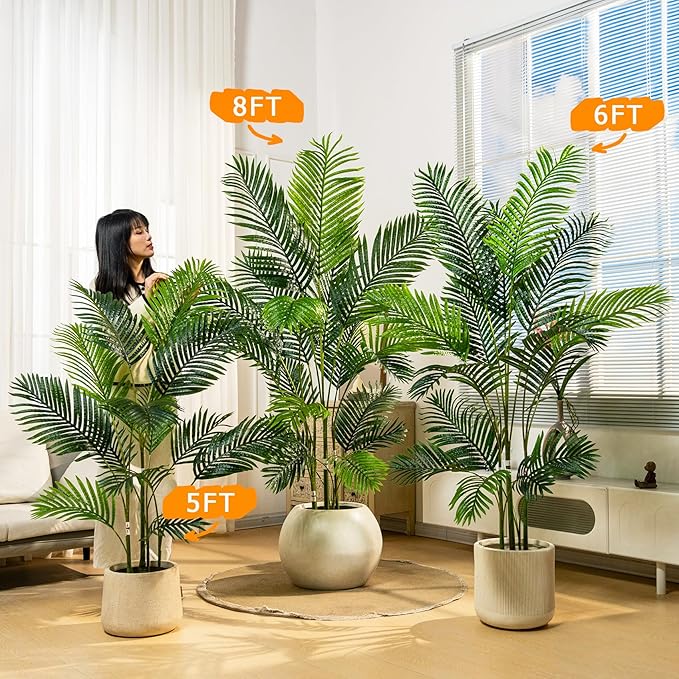 5FT Artificial Areca Palm Tree-Lifelike Palm Plant,Faux Tropical Areca Floor Plant Tall Faux Silk Large Artificial Plants for Indoor Home Living Room Corner Decor（No Planter）