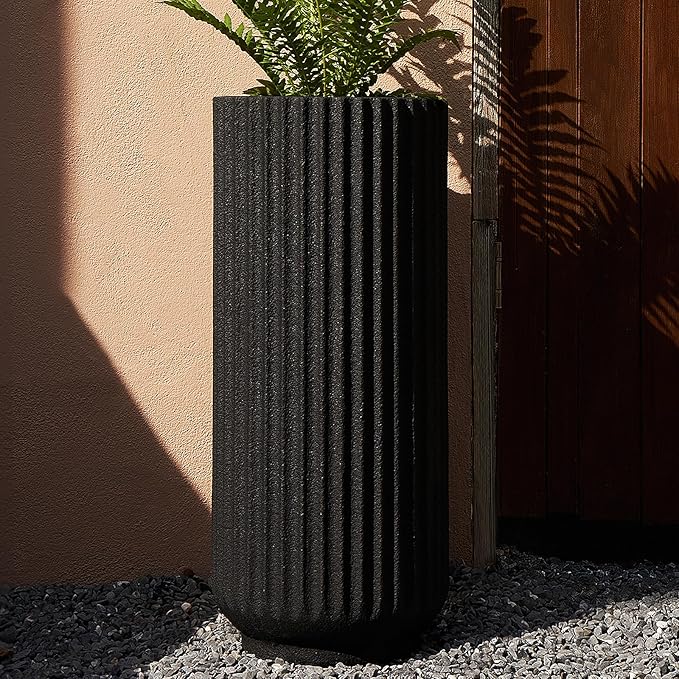 TerraDeco 31.5 Inch Tall Roman Column Concrete Planter（14.2Dx31.5H，36 Pounds）,Durable All-Weather Use with Drainage Holes,Large Tall Round Planter for Outdoor Indoor Plants