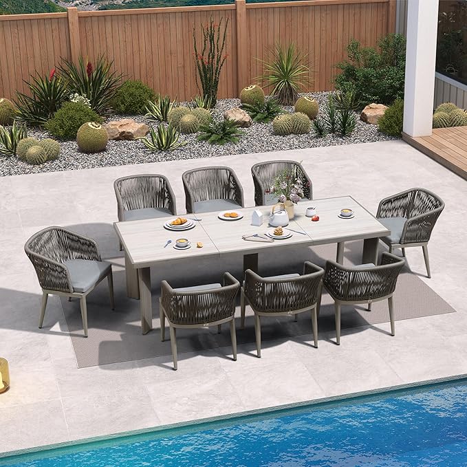 PURPLE LEAF 2 Pieces Outdoor Dining Chair All-Weather Wicker Aluminum Frame Patio Dining Chair for Lawn Garden Backyard Deck with Cushion, Grey Armchair
