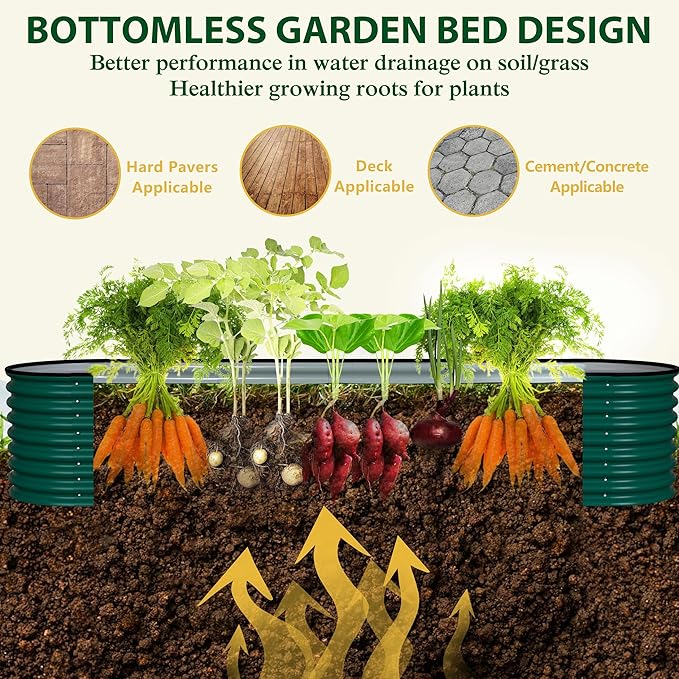 MUPATER Galvanized Raised Garden Bed 8x2x2ft, 9-in-1 Metal Raised Planter Box with Aluminum Support Rods Oval for Outdoor Vegetable Flower, Backyard and Patio, Green