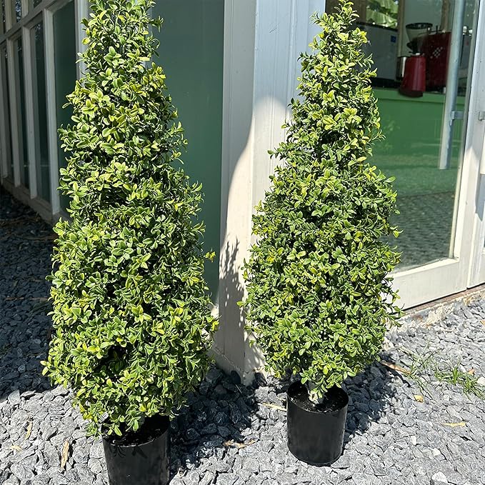 Yuwinron Artificial Boxwood Topiary Tree 3FT Fake Topiary Tree Faux Potted Topiary Plant for Porch Home Garden Decor 2Pack