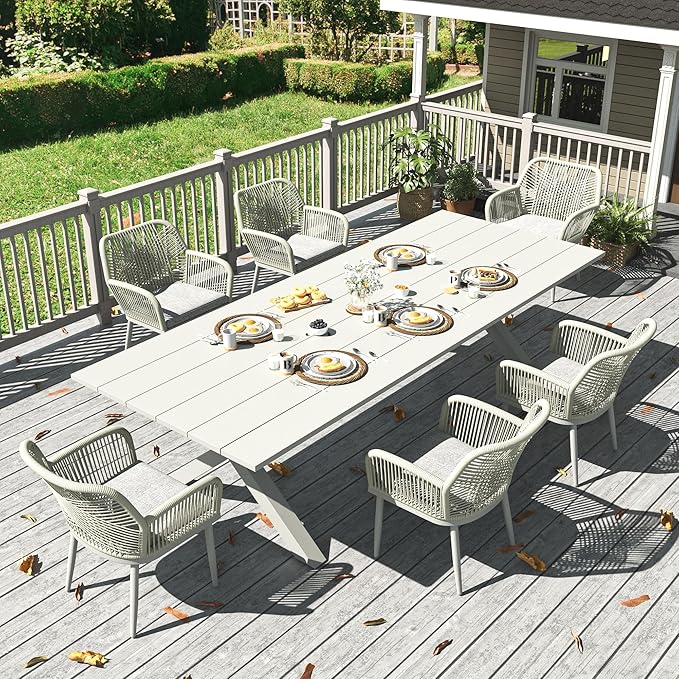 LayinSun Outdoor Dining Set for 6, 7 Pieces Patio Furniture Sets with Aluminum Dining Table and Rope Weave Chairs