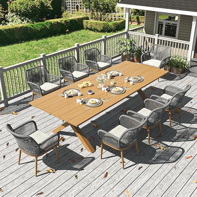 LayinSun Outdoor Dining Set for 8, 9 Pieces Patio Furniture Sets with Aluminum Dining Table and Rope Weave Chairs