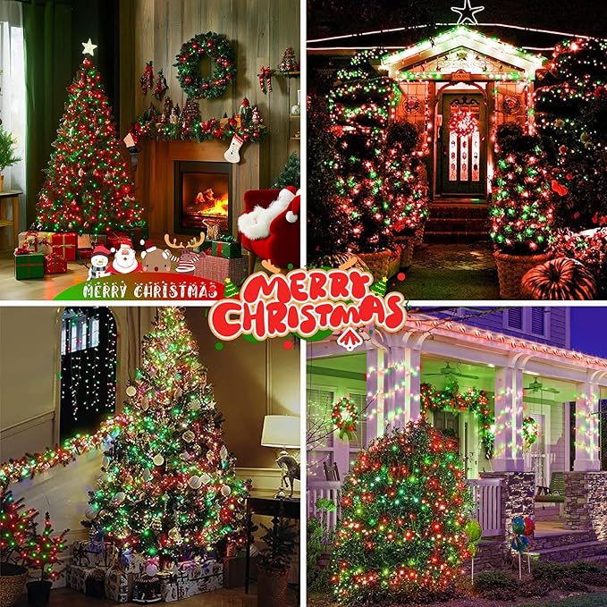 4Pack 80FT 240LED Fairy Lights Battery Operated with Remote & Timer 8 Modes Twinkle String Lights Battery Powered Indoor Outdoor Waterproof for Bedroom Wedding Classroom Christmas Décor, Red & Green