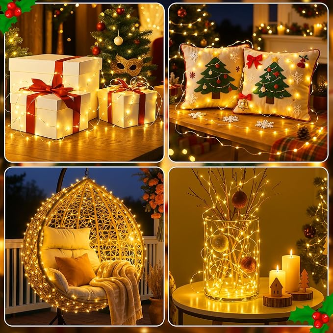 2 Pack 16FT 50 LED Fairy Lights Battery Operated with Timer, 8 Modes USB Mini Twinkle Light, Small String Lights for Tree Wreath Vase Bedroom DIY Holiday Wedding Party Decorations-Warm White