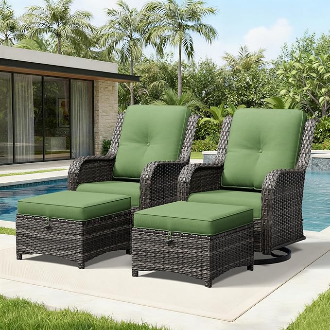Joyside 4 Piece Wicker Patio Furniture Set, Outdoor Swivel Rocker Patio Chairs with High Back, Deep Seating, Wide Armrest, Thickened Cushions, Outdoor Furniture for Deck, Porch Use
