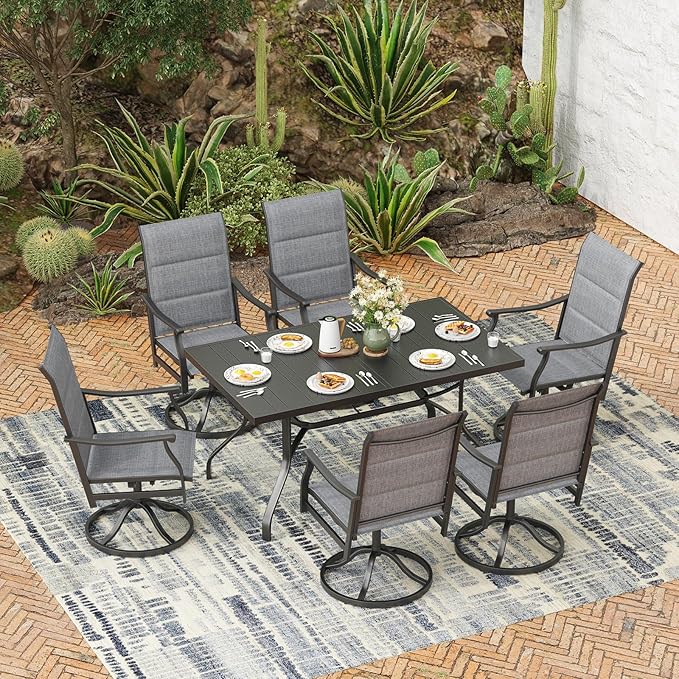Soohow Swivel Outdoor Dining Chairs Set of 6, Patio Swivel Dining Chair with Textilene Fabric, Outdoor Metal Armchair All Weather Resistant, Ergonomic Comfort, Perfect for Patio, Backyard, Balcony