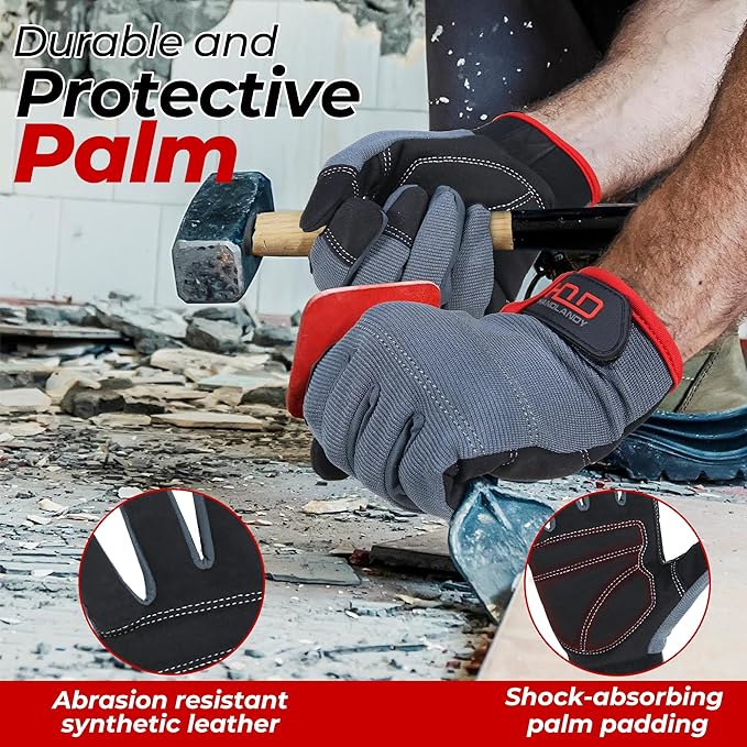 HANDLANDY Work Gloves for Men & Women, Utility Mechanic Working Gloves Touch Screen, Flexible Yard Work Gloves