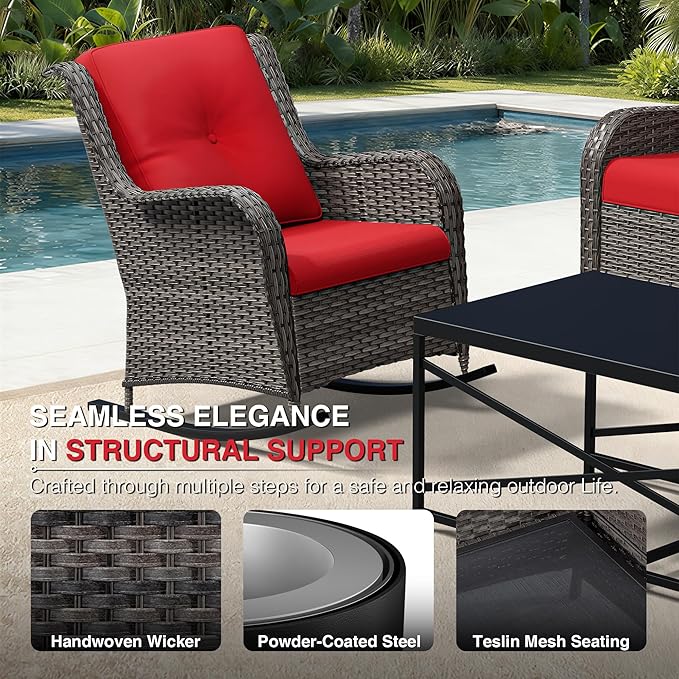 Joyside Outdoor Rocking Chairs Set of 2, Wicker Patio Furniture with High Back, Deep Seating, Wide Armrest, Thickened Cushions, Outdoor Rattan Furniture for Deck, Porch Use