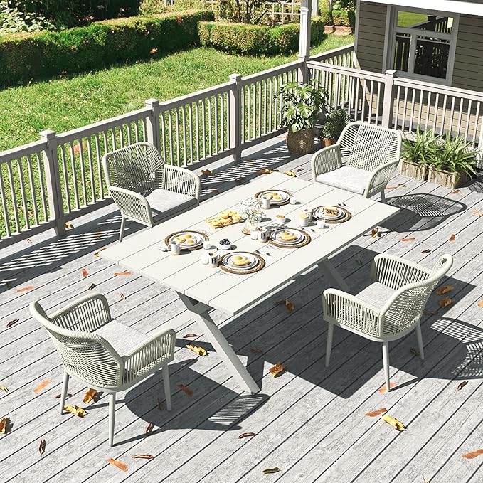 LayinSun Outdoor Dining Set for 4, 5 Pieces Patio Furniture Sets with Aluminum Dining Table and Rope Weave Chairs
