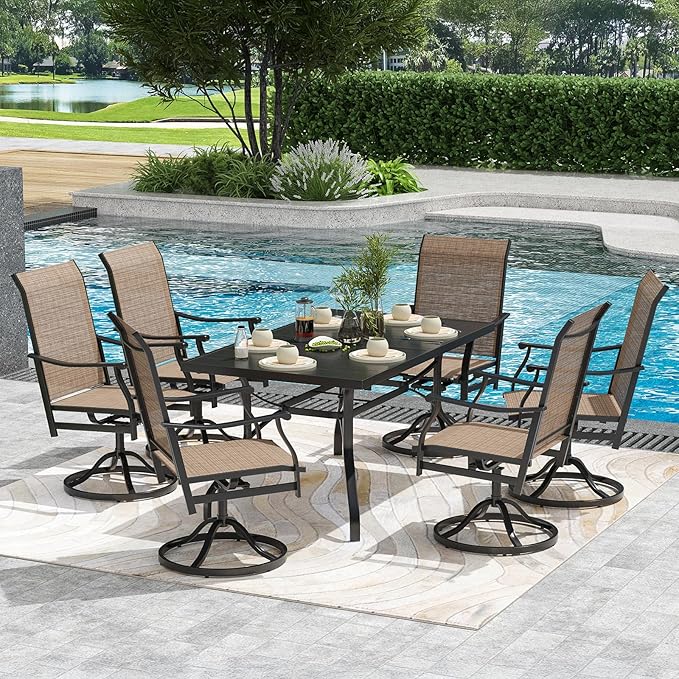 Soohow Swivel Outdoor Dining Chairs Set of 6, Patio Swivel Dining Chair with Textilene Fabric, Outdoor Metal Armchair All Weather Resistant, Ergonomic Comfort, Perfect for Patio, Backyard, Balcony