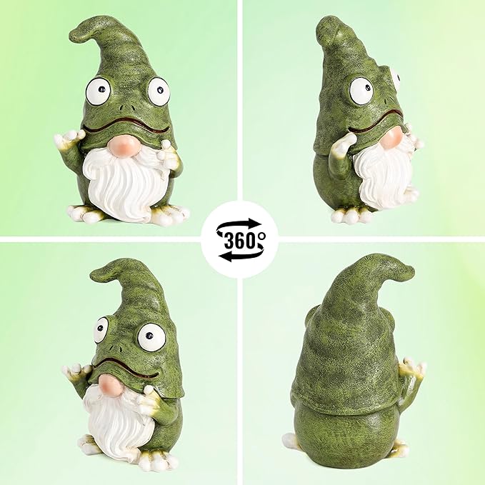 Outdoor Garden Frog Gnome Statue, Garden Gnomes Outdoor Figurine, Sculptures & Statues, Decoration for Outside Yard Lawn Patio Porch Home Decor, Green Nomes Knome Ornament (Green)