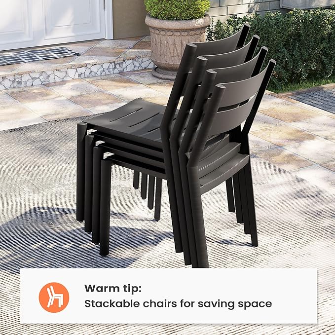 Pellebant Aluminum Stackable Patio Dining Chairs Set of 6, Black Outdoor Dining Chair with Armless, All Weather for Patio, Lawn, Garden