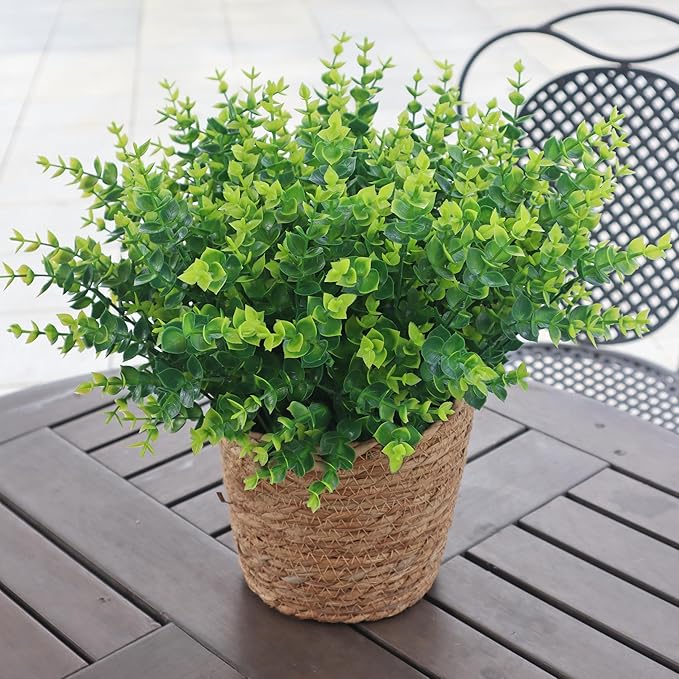 BCBLF Artificial Flowers for Outdoors, 12 Bundles UV Resistant Realistic Faux Plants for Outside Porch Planter, Spring Summer Home Garden Decoration, Green