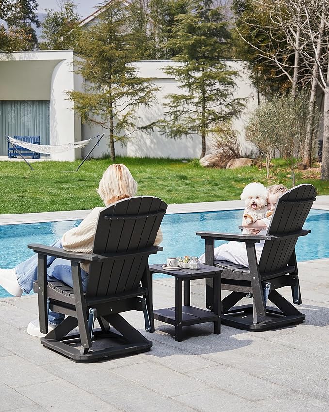 SERWALL Adirondack Swivel Glider Chair, HDPE Patio Glider for Outdoor, All-Weather Glider Chair for Porch, Balcony, Obsidian Black