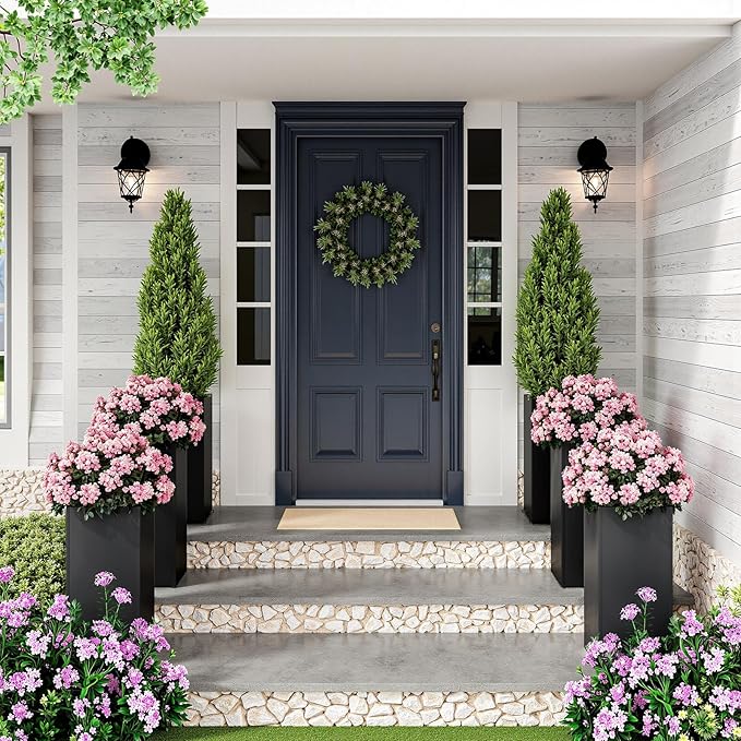 LAHAAP Set of 4 Planter Box Outdoor 30" H x 14.4" W x 13.6" D- Tall Planters for Outdoor Patio/Porch, All-Weather with Anti-Dumping Kit, Durable Galvanized Steel, Modern Design for Plants, Flower
