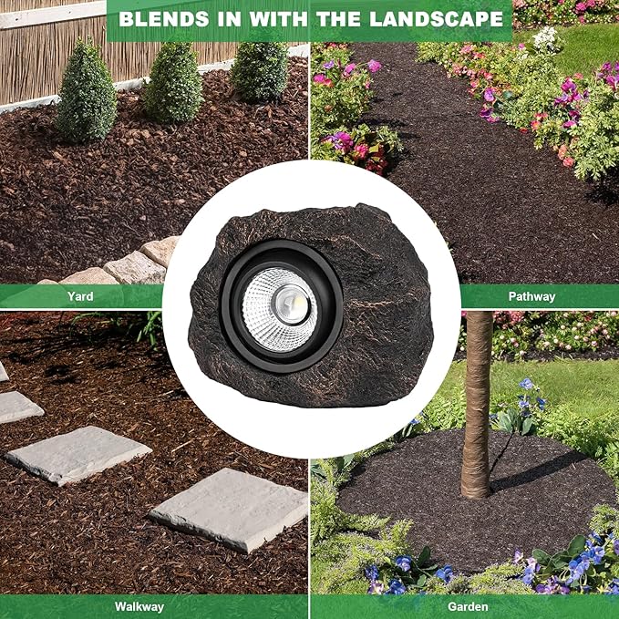 Solar Garden Rock Lights Outdoor - IP65 LED Waterproof Solar Spotlight, Solar Powered Landscape Path Decorative Garden Stone Lights for Pathway, Walkway, Yard, Patio (4 Pack)