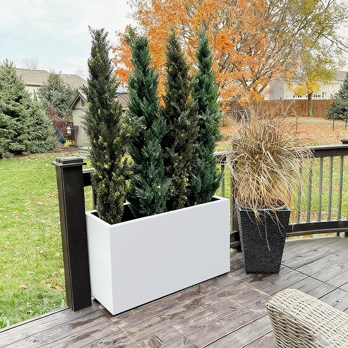 GZLVSOW White Steel Heavy Planter for Outdoor Plants Metal Rectangular Outdoor Planter Spliced Flower Box with Partitions for Outside,Indoor,Garden (White, 32 * 15 * 24)