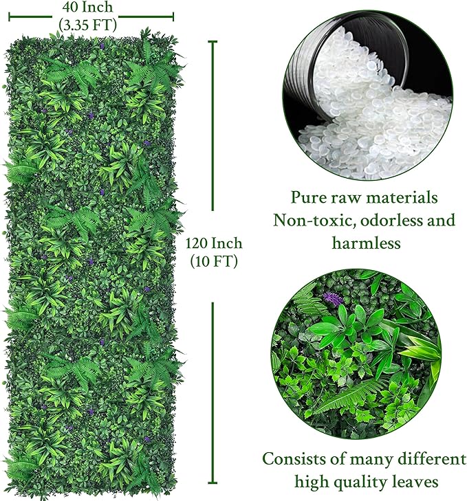 ODTORY Artificial Greenery Wall Panels: 40'' x 120'' UV-Anti Faux Greennery Grass Wall Privacy Backdrop Fence Screen for Garden Fence Covering Privacy, Outdoor Indoor Home Decor