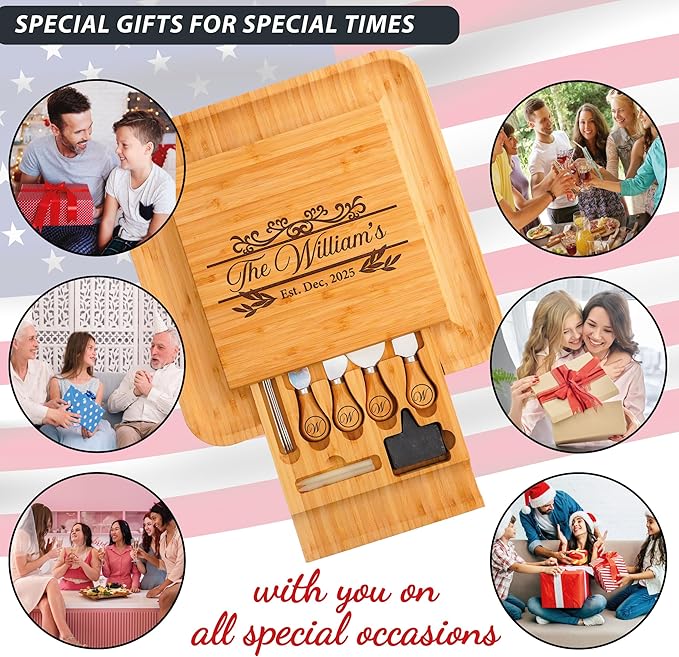 Personalized Charcuterie Board for Christmas 2025 Gifts, Custom Engraved Wood Cheese Board for Couples, Unique Wedding, Engagement, Anniversary, Bridal Shower & Housewarming Gift, Custom Serving Tray