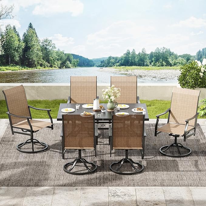 Soohow Swivel Outdoor Dining Chairs Set of 8, Patio Swivel Dining Chair with Textilene Fabric, Outdoor Metal Armchair All Weather Resistant, Ergonomic Comfort, Perfect for Patio, Backyard, Balcony