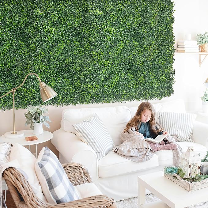 DOPGIB Artificial Boxwood Panels: 20"x 20"(16P) 4-Layer Leaf UV-Protected Grass Wall Backdrop Panels for Outdoor, Indoor, Garden&Fence Covering Privacy, Backyard and Decor