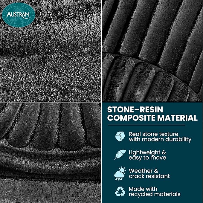 Austram Urn Planters 22", Set of 2, Tall Stone-Resin Pedestal Planters for Outdoor Plants, Large Front Porch Decor, Patio Garden Pots, Outdoor Urns for Entryway, Porch & Deck, Black Plant Pot