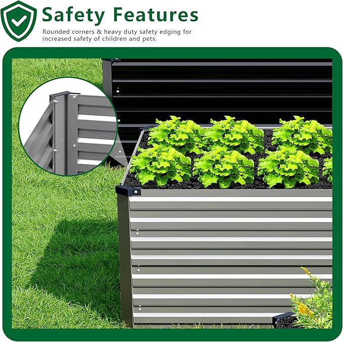 DIIYIV 6x3x2FT Galvanized Raised Garden Bed Kit,Vegetable Plant Boxes-Rectangle Metal Flower Box,Large Planter Raised Beds Outdoor Garden for Planting,Fruit,Herb-Silver