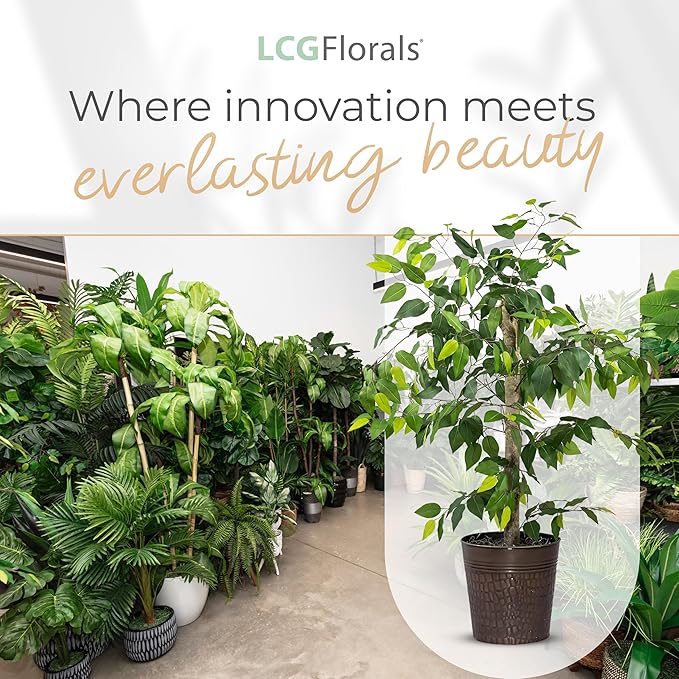 LCG Florals 4ft Ficus Tree in Copper Metal Pot with Real-Wood Trunk - Indoor and Outdoor Faux Plants for Patio, Living Rooms, Offices & Outdoor Spaces