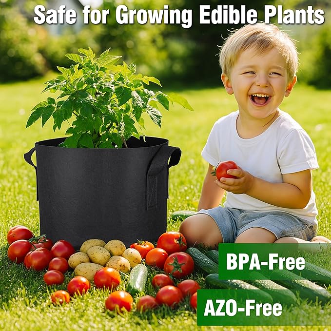 PHYEX 12-Pack 2 Gallon Grow Bags, Heavy Duty Fabric Pots with Handles, Reusable Plant Bags for Vegetable, Herbs & Flowers, BPA-Free, Breathable, Durable